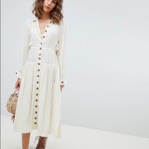 Free people cream button front flowy midi dress